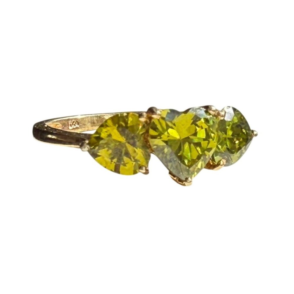 STS 925 Sterling Silver Green Tourmaline Three Heart Engagement Ring 9